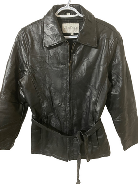 Vintage Leather Black Patchwork Leather Insulated Belted Jacket Size XL